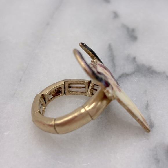 Metal Flower Cow Skull Bull Stretch Finger‎ Ring Jewelry - Picture 5 of 5